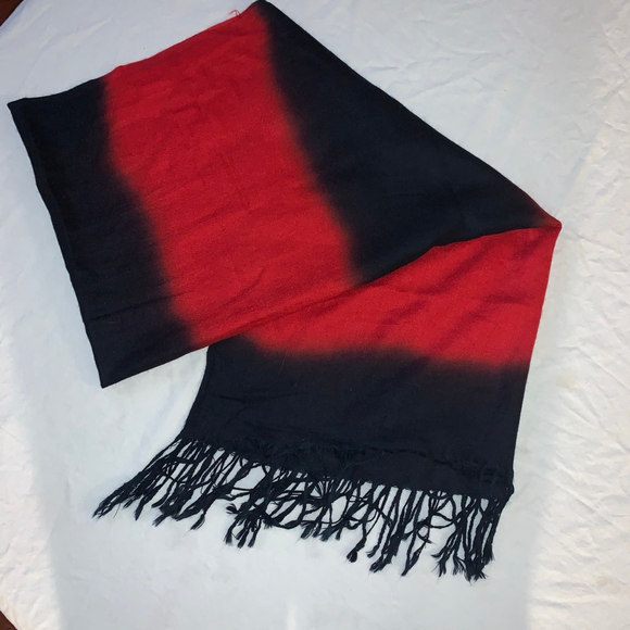 Women's Unbranded Red Black Striped Fringe Scarf Wrap One Size - Picture 1 of 4